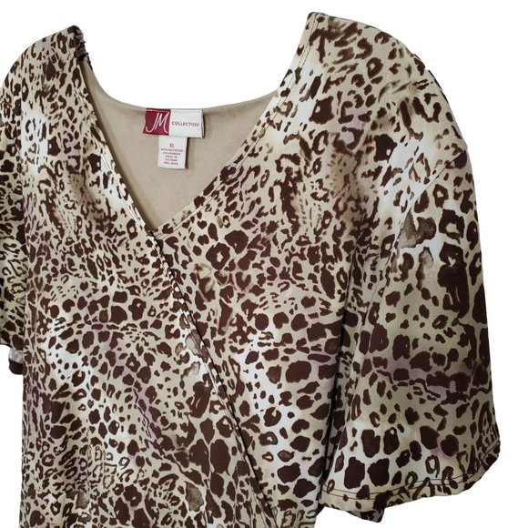 JM Collection Size XL Dress Animal Print Jersey Knit Stretch Midi Belt Faux Wrap - Picture 7 of 7